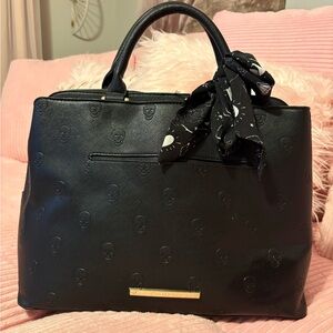 Betsey Johnson Black Tote with Skull Embossed Design and Scarf